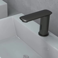 Robinet à capteur automatique sans contact en laiton massif poli noir, monotrou, moderne, pour lavabo de salle de bain et chambre