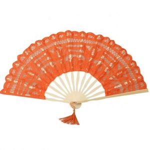 High Quality 27cm Length Wedding Favor Colorful Lace <b>Folding</b> Hand Fans with Tassel for Sale and Wedding - Product Image 3