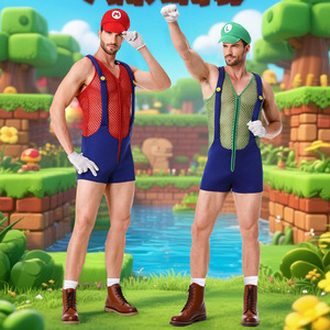 Disfraz de Mario Luigi para Adultos, Traje de Overol con Sombrero, Guantes y Barba para Hombre, Disfraz para el Teatro, Primavera 2025 - Product Image 1