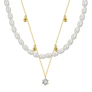 GPN29珍珠链分层链金站项链精致立方氧化锆项链银饰品女性礼品