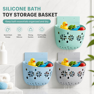 Organisateur de jouets de bain avec ventouses puissantes, panier de rangement mural pour jouets, trous de drainage rapide, panier de salle de bain pour enfants - Product Image 1