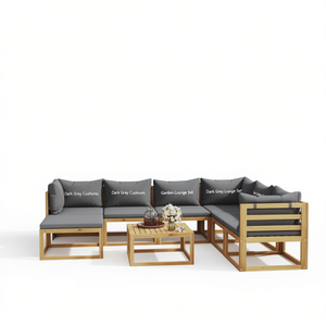 Set Lounge da Giardino in Teak 6 Posti, Mobili da Esterno con Cuscini Grigio Scuro, Design Contemporaneo Resistente alle Intemperie - Product Image 1