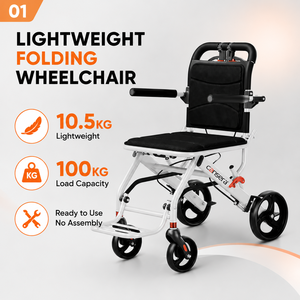 Fauteuil roulant pliable Traveler's Choice avec roues arrière solides de 8 pouces et coussin de siège en maille respirante, cadre en acier carbone avec poignée de traction - Product Image 1