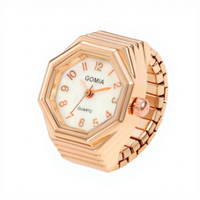 Nouvelle montre bague hexagonale unisexe, style simple et polyvalent, pour couples, en fer plaqué or, avec bracelet extensible, produit phare pour le commerce extérieur, vente en gros