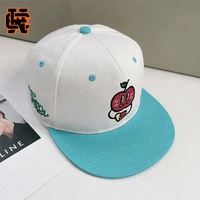 Custom 5-panel vintage snapback cap wit teal canvas platte klep cartoon fruit borduurwerk volwassenen kawaii streetwear Y2K casual