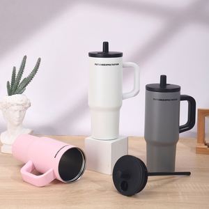 Car Cup Holder Travel Mug 710ml Stainless Steel Vacuum Tumbler with Handle Lid and <b>Reusable</b> <b>Straw</b> - Product Image 3