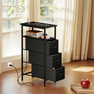 Carga USB 3 cajones de tela Ahorro de espacio Mesita de noche multifuncional Mesa auxiliar estrecha para apartamento para sala de estar Taller - Product Image 2
