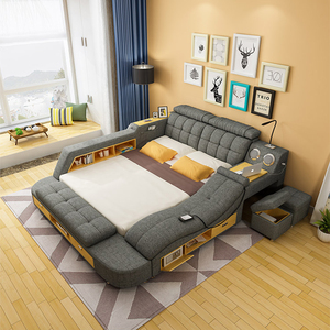 سرير خشبي ذكي حديث وفاخر متعدد الوظائف مع درج تدليك آمن سرير بطابقين بحجم كبير - Product Image 1