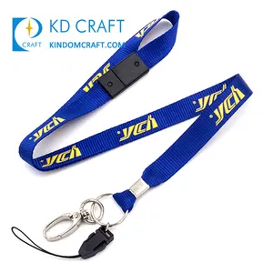 핫 세일 프로모션 사용자 정의 각인 리본 폴리 에스테르 더블 클립 저렴한 스크린 로고 인쇄 lanyards 버클 조절