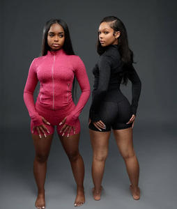 Completo Yoga 2 Pezzi con Stampa Ghepardo per <span class=keywords><strong>Donna</strong></span>: Felpa con Zip e Pantaloncini a Vita Alta per <span class=keywords><strong>Palestra</strong></span> e Fitness - Product Image 2