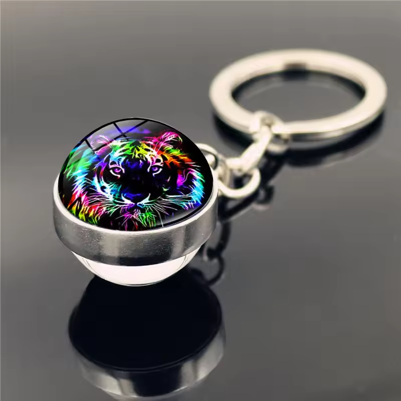 Honor of Crystal Promotion Present Custom Desig Keychains Double Side Glass Ball Pendant Metal Key Chains