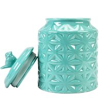 Bocaux de stockage vintage en céramique turquoise avec couvercle minimaliste pour le stockage des aliments secs dans la cuisine