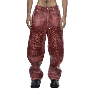 Pantalones de Cuero para Hombre con Diseño de Telaraña, Pantalones de Cuero Sintético Personalizados con Bordado, Pantalones de Motociclista - Product Image 1