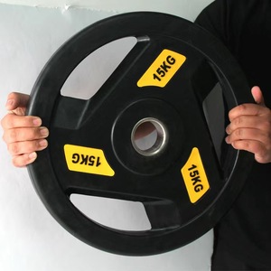 แผ่นเหล็กกันกระแทกยางหล่อเหล็กแบบสามรู น้ำหนัก <span class=keywords><strong>5</strong></span>-25 กก. หลายสี พร้อมโลโก้สั่งทำ สำหรับยกน้ำหนักแบบ<span class=keywords><strong>เศษส่วน</strong></span>ในยิม - Product Image 4