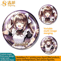 Pin Badge Karakter Anime 3D Lenticular Custom, Magnet Kulkas Akrilik Holografik Lenticular dengan Glitter Epoxy Grosir