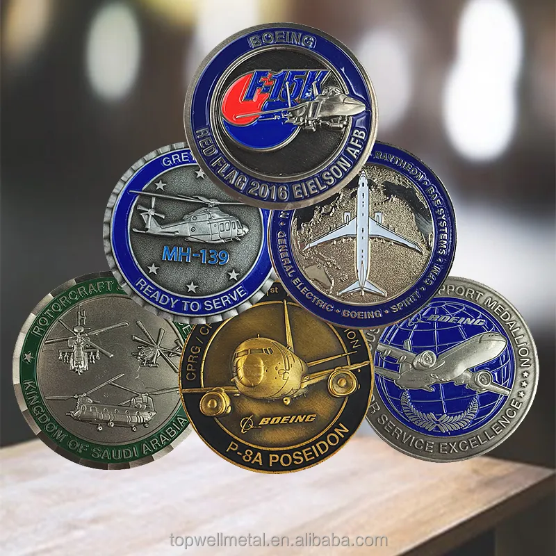 Gold, silver and bronze coin collectible airplane pilots wings commemorative coin zinc alloy 3D metal custom coin