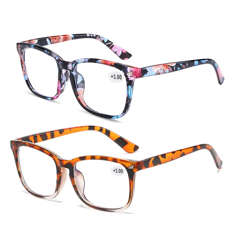 5010 Dames Leesbril Blauw Licht Blokkerende Presbyopische Bril Lente Scharnier Mode Patroon Print Brillen Voor Vrouwen