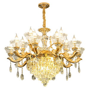 Lámpara de Araña de Cristal con Acabado Dorado, Base para Bombilla E26, LED Blanco Cálido de 3500K, Altura Ajustable, Garantía de 5 Años, Lámpara Colgante Tipo Tambor Grande - Product Image 2