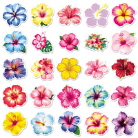 Autocollants personnalisés découpés sur mesure, 50 feuilles, fleurs d'hibiscus tropicales vibrantes, autocollants décoratifs personnalisés pour coque de téléphone, décoration de cadeaux