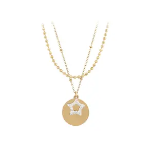 A00915499 Xu Ping jewelry high quality jewelry double chain design sense star 14K gold pendant necklace women jewelry