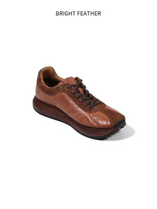Stivali Desert in Vera Pelle Stile Vintage con Punta Rotonda e Lacci, <span class=keywords><strong>Scarpe</strong></span> da <span class=keywords><strong>Uomo</strong></span> con Suola Spessa, Casual Marroni Fatte a Mano per Viaggi d'Affari - Product Image 2