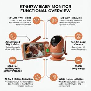 Caméra de surveillance pour bébé avec détection de pleurs, suivi automatique PTZ, protocole privé, sécurité, logo personnalisé OEM ODM, KT-567W - Product Image 2