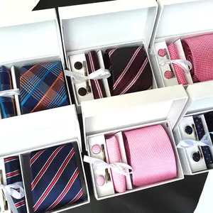 Herren Seiden krawatte Set Hochwertige Herren Krawatte Krawatte und Taschentuch Manschetten knöpfe Krawatte Set mit Geschenk box