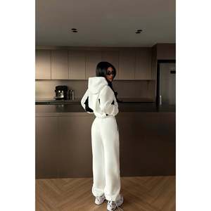 <b>White</b> Two-Tone Hooded <b>Tracksuit</b> Comfortable Breathable Casual Vintage for Jogging XXL Printed Logo 2-Piece Set Minimum 2 Pieces - Product Image 1