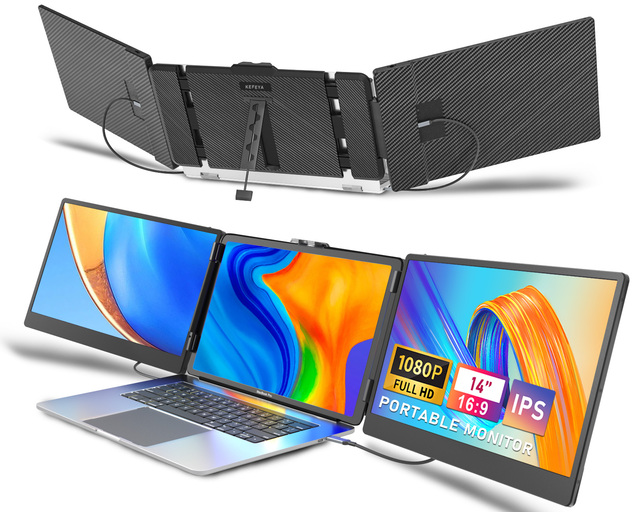 OEM/ODM S2 Triple Folding Screen Extender 14-Inch FHD 1920x1080p IPS Portable Monitor Laptop Gaming Business USB Interfaces