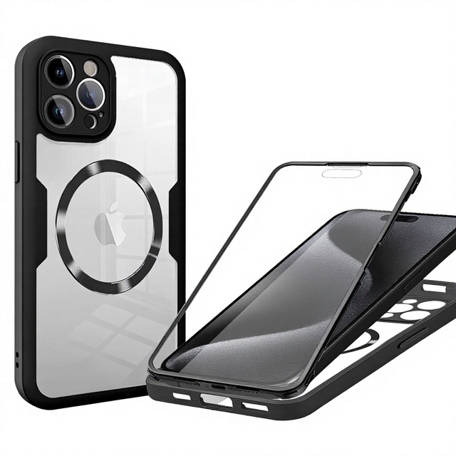 360° Full Protection Double Sided Clear Phone Case for iPhone 14 15 16 17 Pro Max Wireless Charging Magnetic Phone Cover
