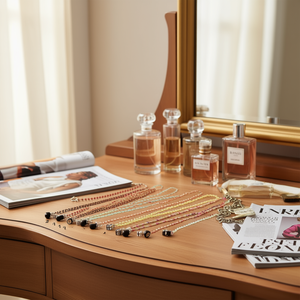 Catena a tre fili con perline quadrate da 70 cm per occhiali, accessorio di moda. - Product Image 3