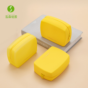 Custom Large Fashionable Lady's Travel <b>Makeup</b> <b>Bag</b> <b>Transparent</b> Silicone Zipper for Storage Washing Yellow Cosmetic Organizer - Product Image 1
