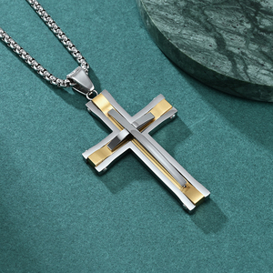 Pendentif croix riveté bicolore pour la mode et la simplicité, collier en acier inoxydable 316L - Product Image 3
