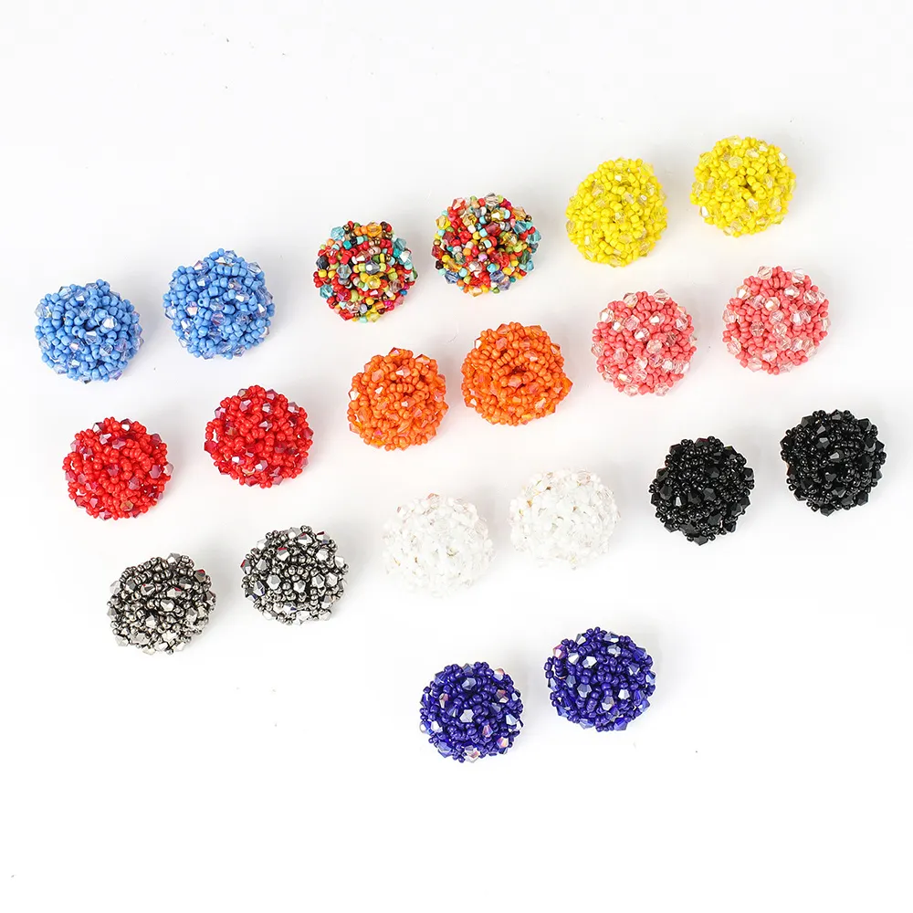 2020 New Boho Small Ball Seed Beaded Stud Earrings Jewelry Women Accessories Colorful Beaded Earrings Handmade