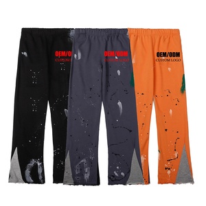 Custom Men's 100% Cotton Paint Splatter Stacked Flared Pants Sweatpants