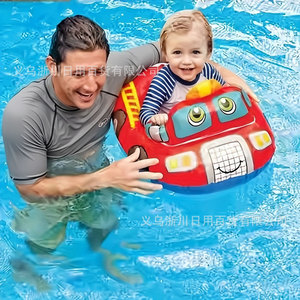Flotador inflable Huaiyu para niños, diseño de camión de bomberos de dibujos animados, juguete acuático de PVC con asa para jugar al aire libre - Product Image 2