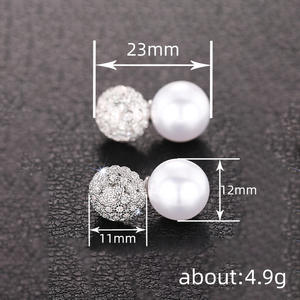 E4146 Pendientes de oro blanco con diseño de bola de cristal y diamantes de imitación para mujer, joyería clásica de boda - Product Image 6