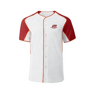 Maillot de baseball Louis Mckinnon pour homme, manches courtes, blanc et rouge, maille respirante, séchage rapide, boutons sur le devant, poches, 100 % polyester - Product Image 1