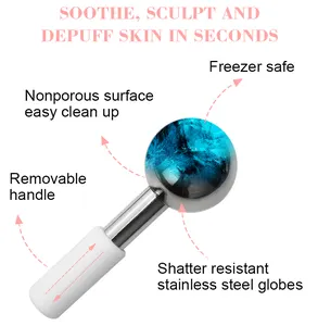 Stainless Steel Ice Globes Facial Massager Double Balls Beauty Skincare Silicone Ice Roller For Face