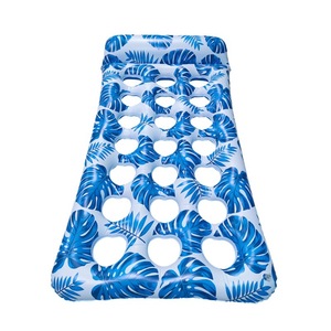 <b>Inflatable</b> Floating Raft 180x80cm Blue Tropical Leaves Pattern Adult <b>Pool</b> Float With Cup Holes Backrest Recliner Floating Bed - Product Image 4