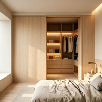 Armoire modulaire en bois massif sur mesure avec coiffeuse intégrée et miroir, design moderne pour hôtel et chambre à coucher