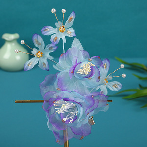 24 Nuevos Accesorios para el Cabello Hanfu Hechos a Mano con Diseño Original, Hilo Enrollado, Seda Sintética Morada, Pinza para el Cabello con Flor de Lámina Dorada - Product Image 1