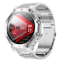 Montre connectée avec lampe de poche, appels Bluetooth, écran 1,53 pouce, suivi de la santé, GPS, détection de mouvement, sports de plein air, montre intelligente en acier pour hommes