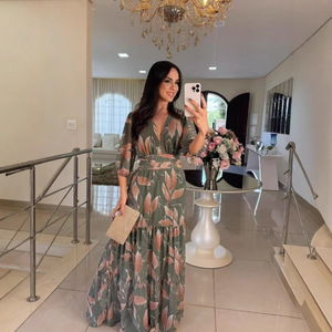 <span class=keywords><strong>Ropa</strong></span> de <span class=keywords><strong>Mujer</strong></span>, Vestido Largo Estampado Elegante y Moderno con Cuello en V <span class=keywords><strong>para</strong></span> <span class=keywords><strong>Mujer</strong></span>, Nuevo <span class=keywords><strong>para</strong></span> Verano - Product Image 3