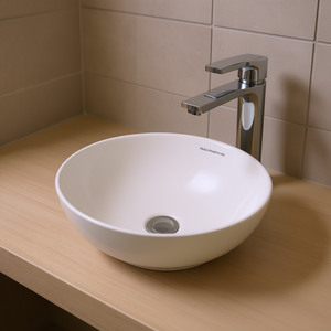 Lavabo Ovalado de Cerámica para Baño, 16x13 Pulgadas, Acabado Blanco Brillante, Fácil de Limpiar, Instalación sin Orificios - Product Image 2