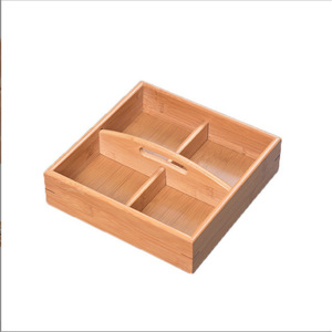 <b>Bamboo</b> Wood Snack Box 4 Compartment Rectangular Solid Wood Food Storage Kitchen Use - Product Image 5