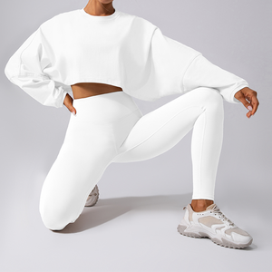 <span class=keywords><strong>Sudadera</strong></span> Deportiva Corta de Alta Calidad, Cuello Redondo, Corte Holgado, 220G, para Yoga y Running - Top de Manga Larga para <span class=keywords><strong>Mujer</strong></span> - Product Image 5