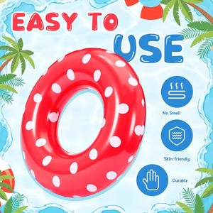 4 Pack Red White Polka Dot <b>Inflatable</b> Swim Rings for Pool Beach - Product Image 3