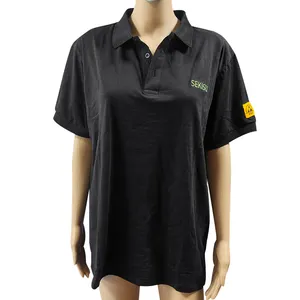 Camiseta polo antiestática ESD para salas limpas com desenho unissex de excelente qualidade e cor preta