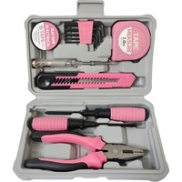 Ensemble d'outils ménagers roses de 13 pièces pour femmes, kit d'outils manuels DIY avec boîte-cadeau compacte pour la réparation à domicile ou au bureau